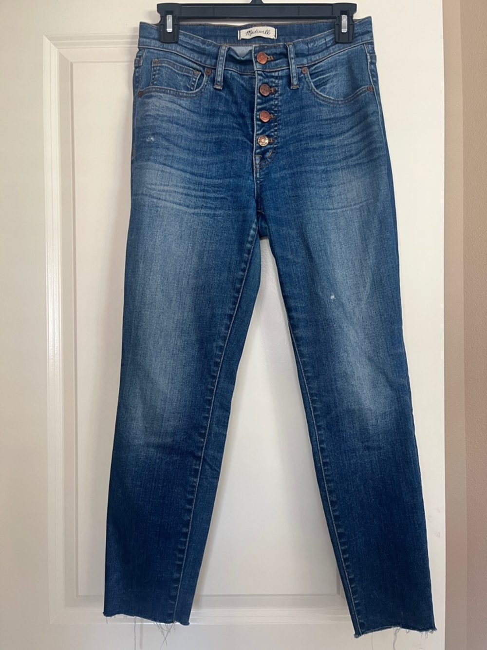 Madewell 9” High-Rise skinny Button-Fly Jeans in Dark Blue Wash